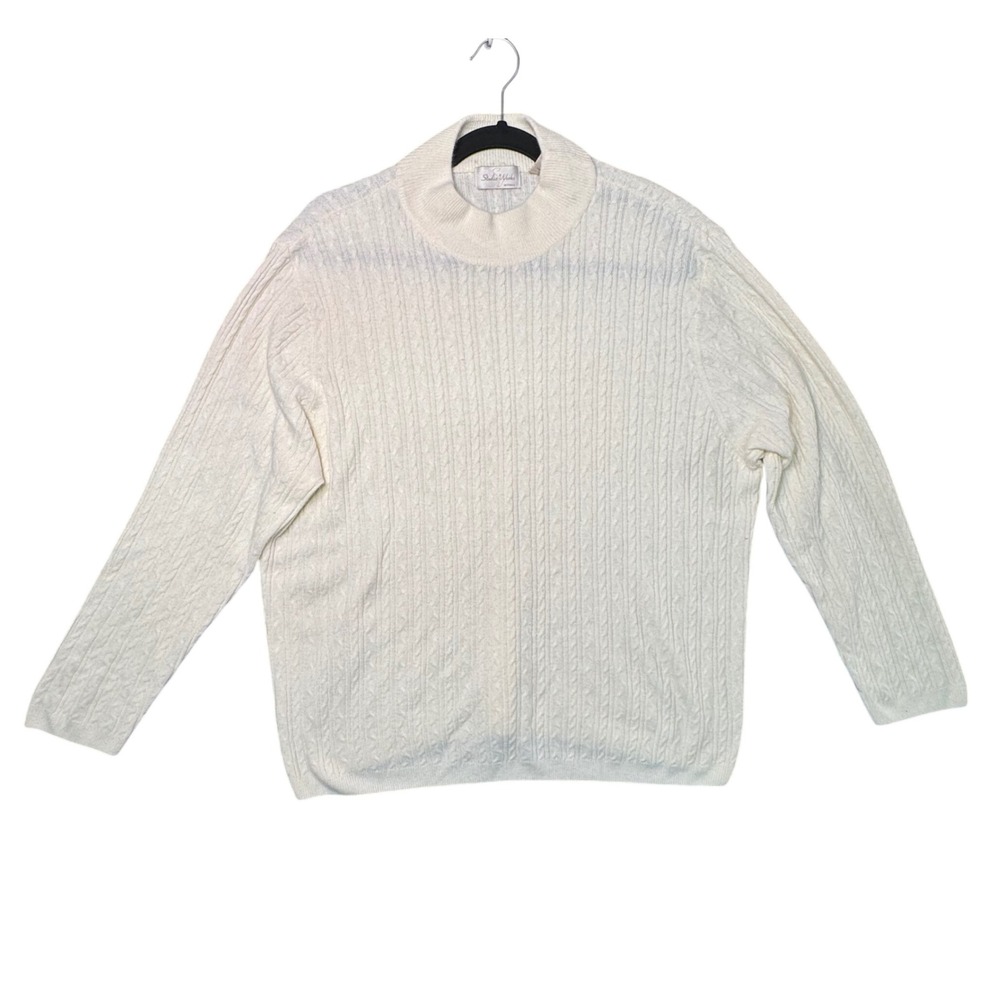Studio Works Womens 3X Cream Cable Knit Mock Neck Sweater Cozy Minimalist Chic